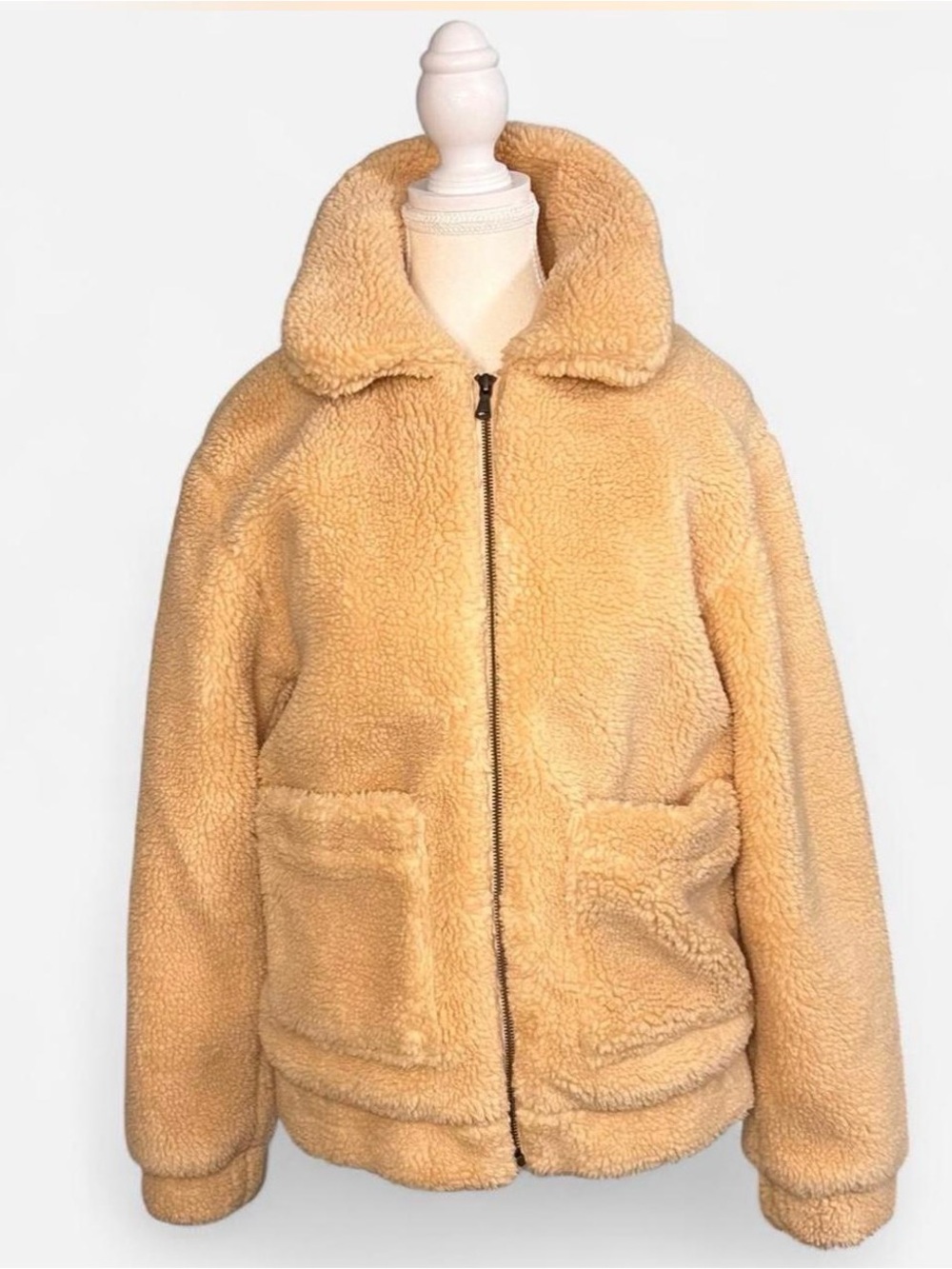 Elodie Teddy Coat Womens Full Zip Sherpa Pockets Yellow teddy coat Jacket XS